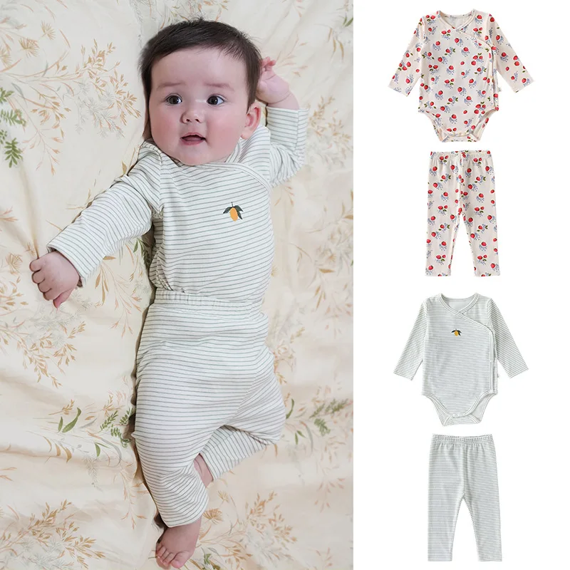 

Baby Cotton Romper Spring Autumn Side Buttoned Bottom Cover Baby Boy Girl Protective Tummy Triangle Crawler Suit Long Pants