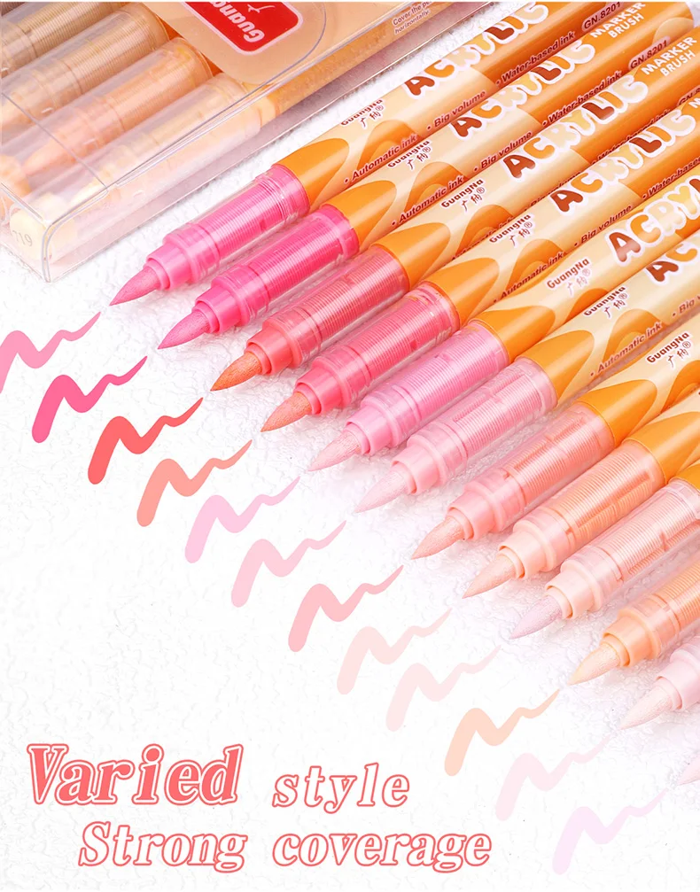 GuangNa 12-72 Farben Soft Brush Acryl-Markierungsstift-Set, Hautton, Macaron-Farbe, DIY handgezeichnet, Paint Art Markers Stifte, GN.8201F/M – Detail 33