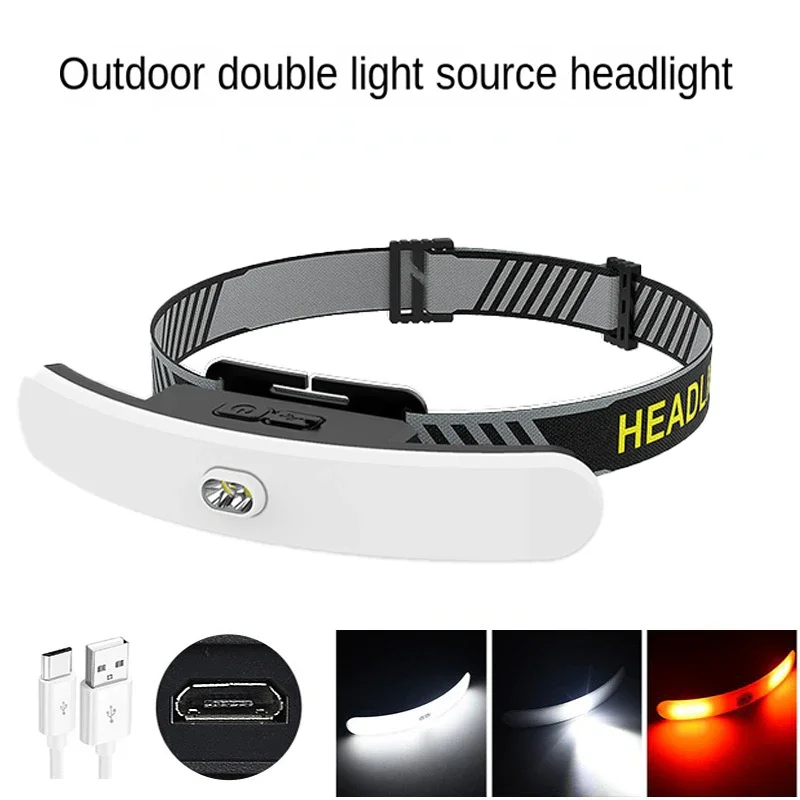 

Lightweight Rechargeable Headlight 90° Adjustable Flood Headlamp 6 Lighting Modes Outdoor Camping Cycling Light Fishing Running