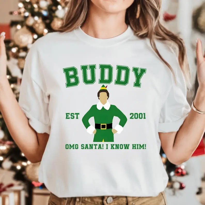 Buddy The Elf Christmas T-shirt OMG Santa I Know Him Christmas Movie Vintage TShirt Merry Christmas 2025 Shirt New in Tops Tees
