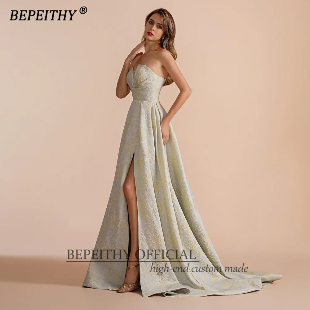 BEPEITHY Customized A Line Strapless Long Evening Dress Party Elegant For Women 2023 High Slit Formal Occasion Vintage Prom Gown