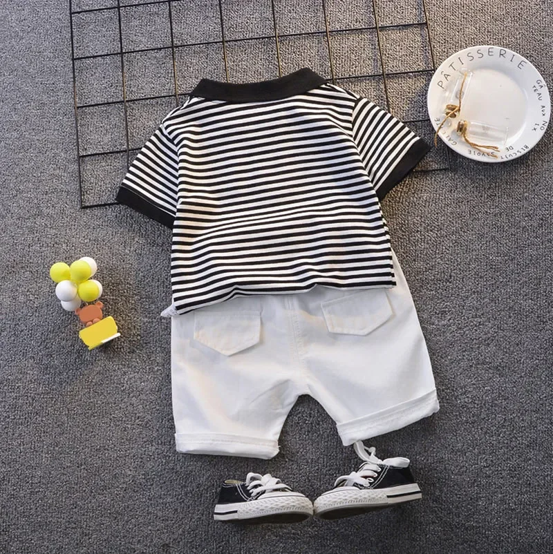 Summer New Boy Clothing Baby Set Short Sleeve Clothes Children Cotton Lapel Striped T-Shirt + Pants 2 Piece Boy Set