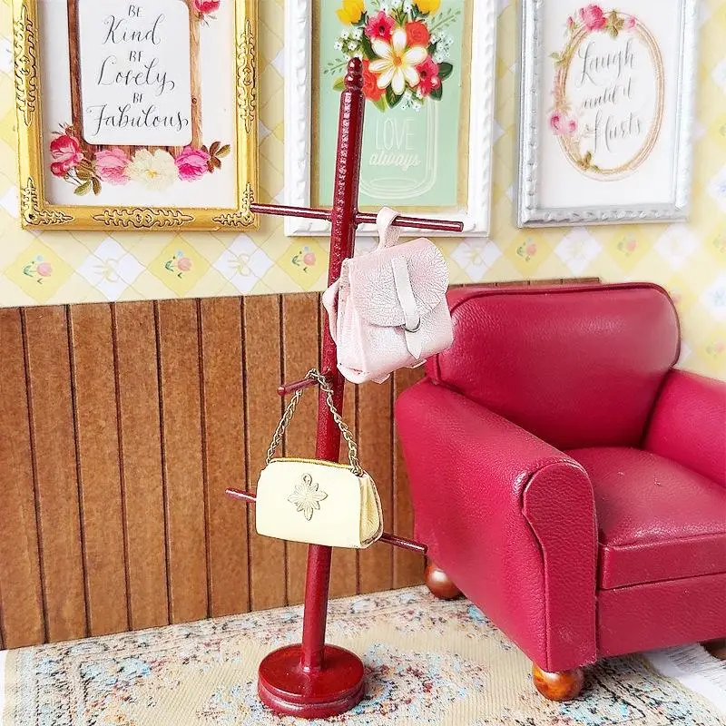 1Pcs 1:12 Dollhouse Miniature Redwood Coat Rack Furniture Model Toy Doll House Decor Accessories Mini Wooden Retro Scene Props
