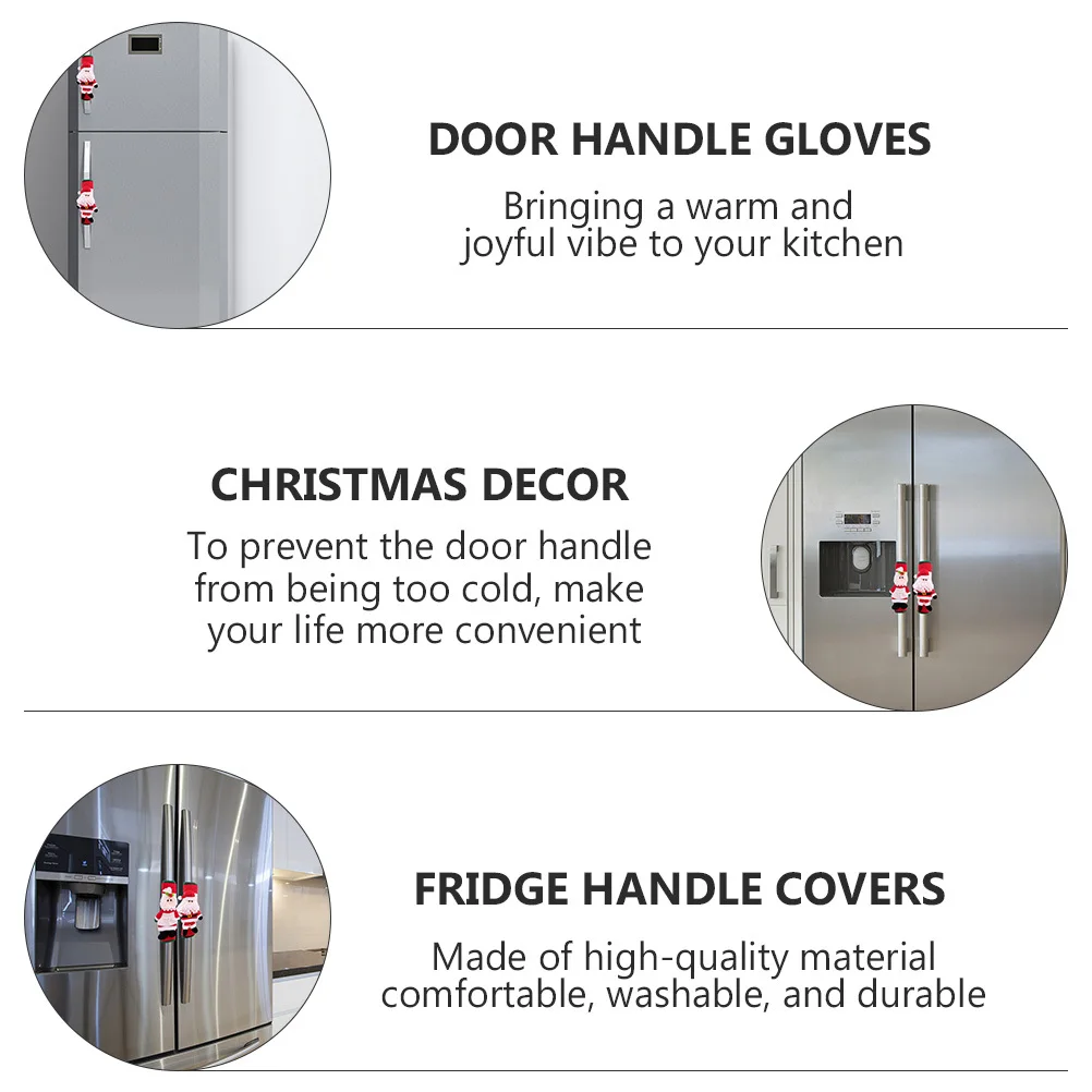 

2Pcs Refrigerator Door Handle Covers Christmas Santa Microwave Oven Handle Gloves Protect Kitchen Appliance from Stains