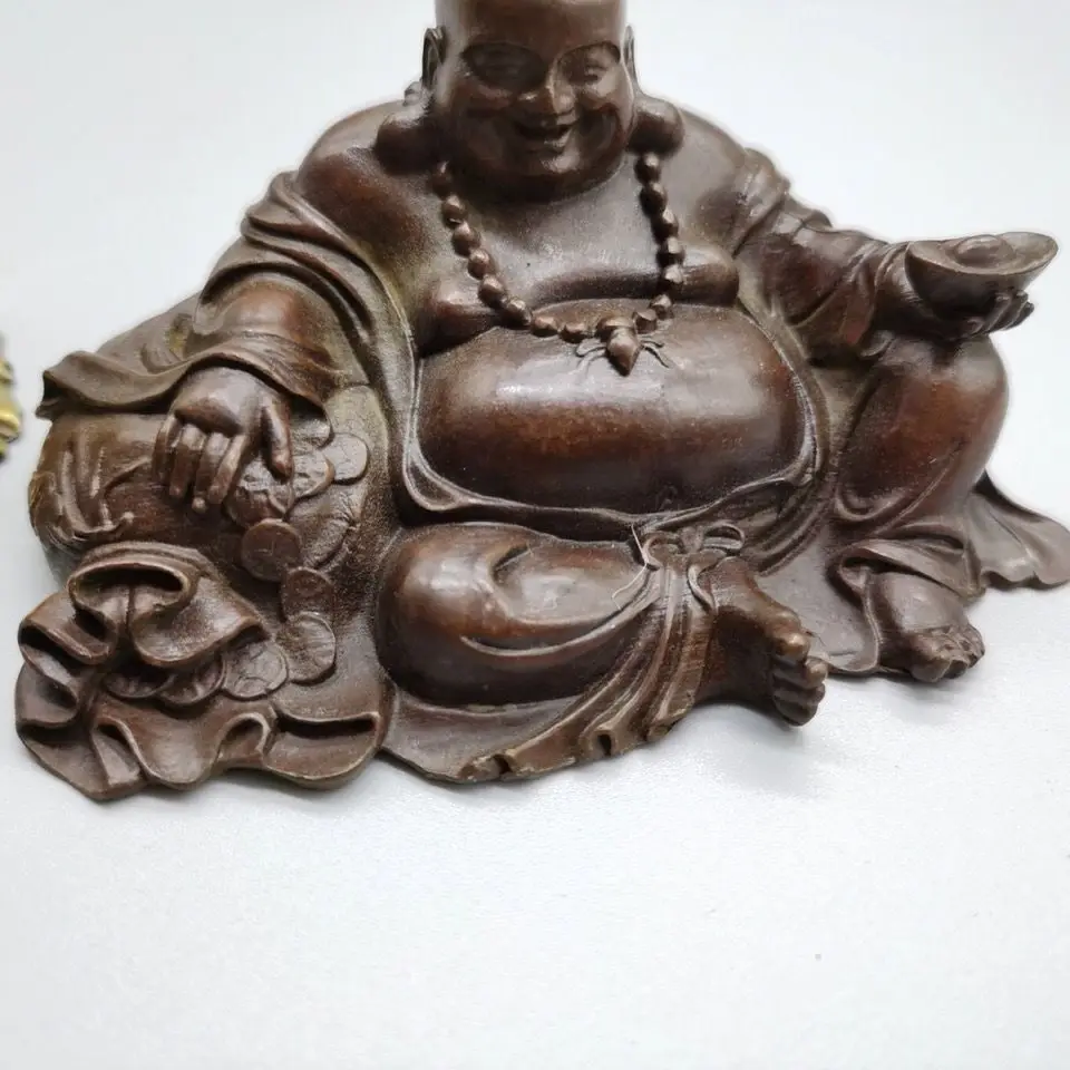 Copper good luck fat Laughing Maitreya Buddha Statue Buddhist sitting Buddha Statue Office Home Decor Gift view 2