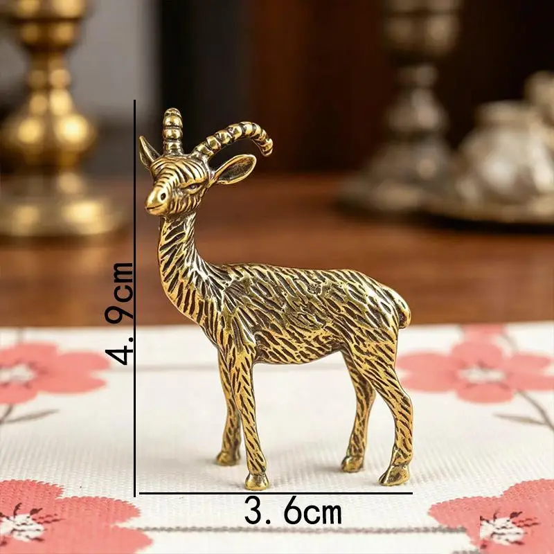 Solid Brass Body Zodiac Sheep Statue Sheep Animal Frame Tabletop Ornament Auspicious Implication