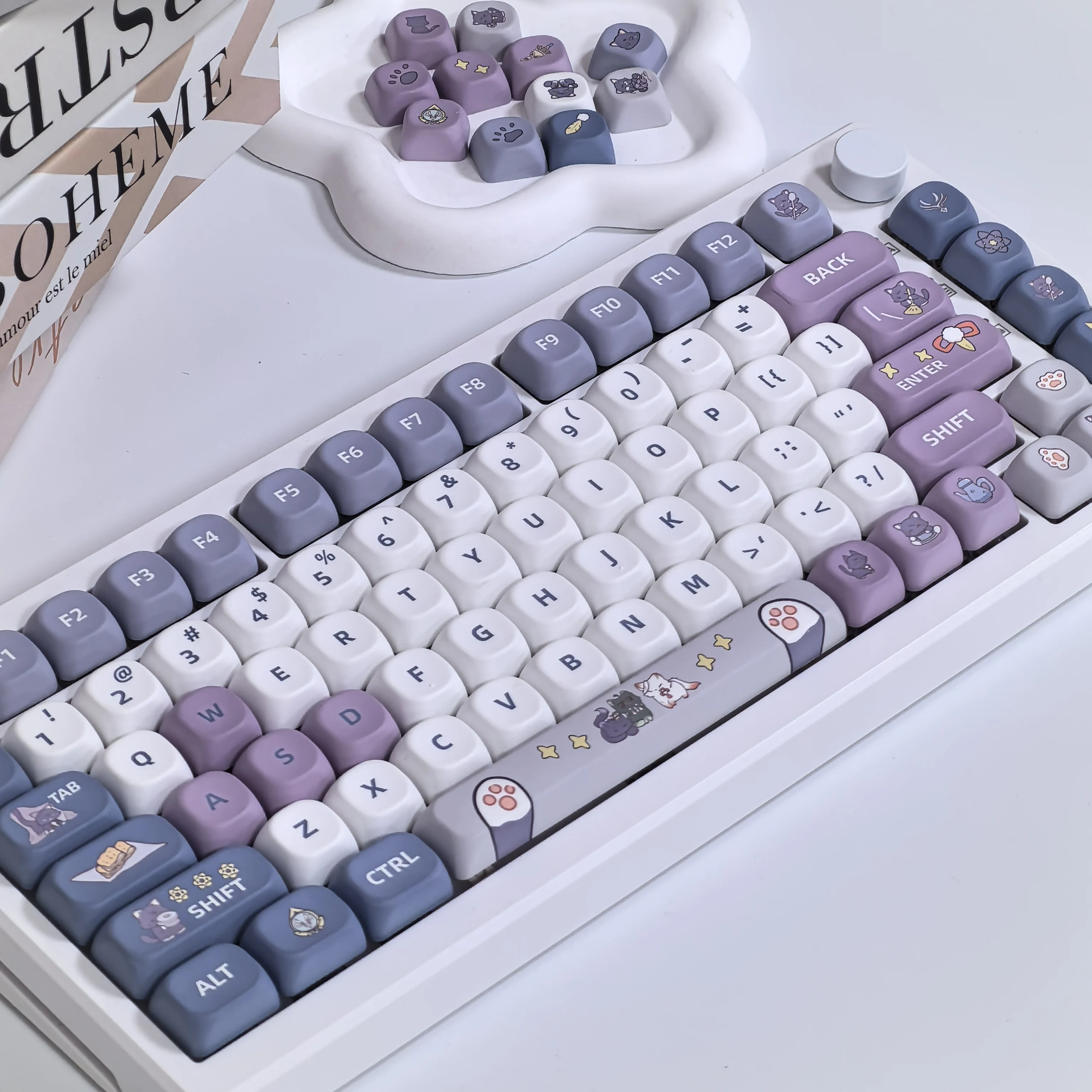 Genshin Impact Wanderer Keycap FUFU XIAO Keycaps PBT Thermal Sublimation Mechanical Keyboard Purple Cute Cat MOA Furina Keycap