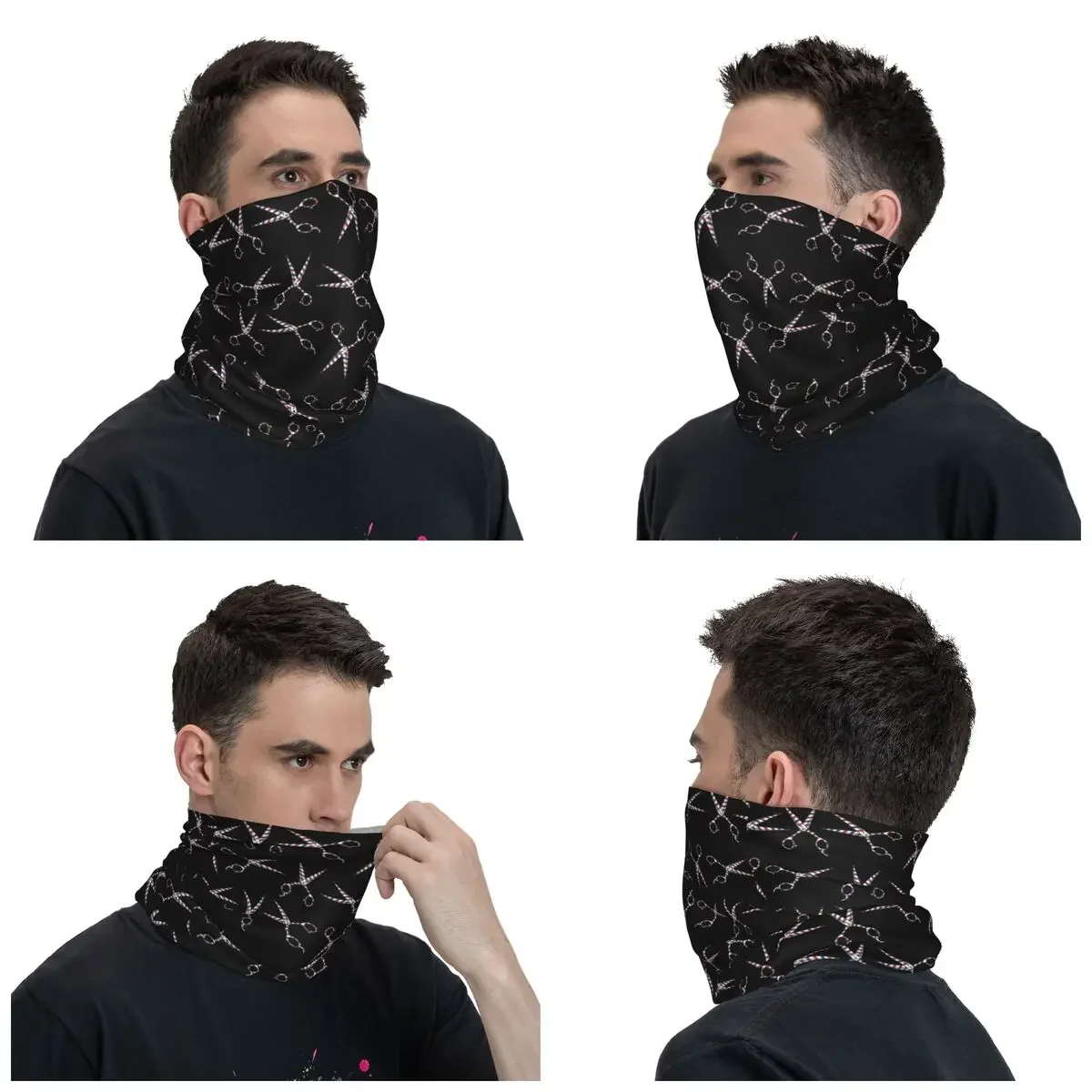 Custom Vintage Scissors Haircut Trendy Stripes Bandana Neck Gaiter Ski Hunting Wrap Scarf Hairdresser Barber Balaclava Warmer