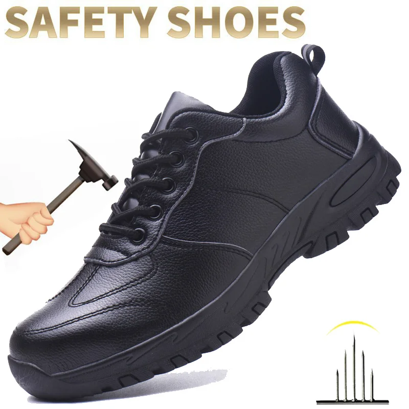 Waterproof Safety Shoes Men Steel Toe Work Boots Anti-smash Puncture-Proof Leather Shoes Protective Boots Indestructible Shoes