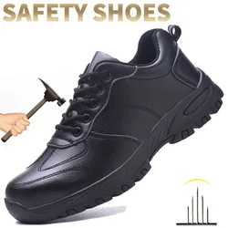 Waterproof Safety Shoes Men Steel Toe Work Boots  Anti-smash Puncture-Proof Leather Shoes Protective Boots Indestructible Shoes