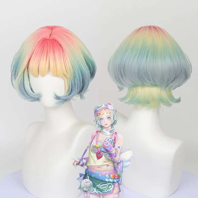 

Game Path to Nowhere BoFei Cosplay Wig Colorful Hair Gradient Short Accessories Heat Resistant Synthetic Wigs Halloween Props