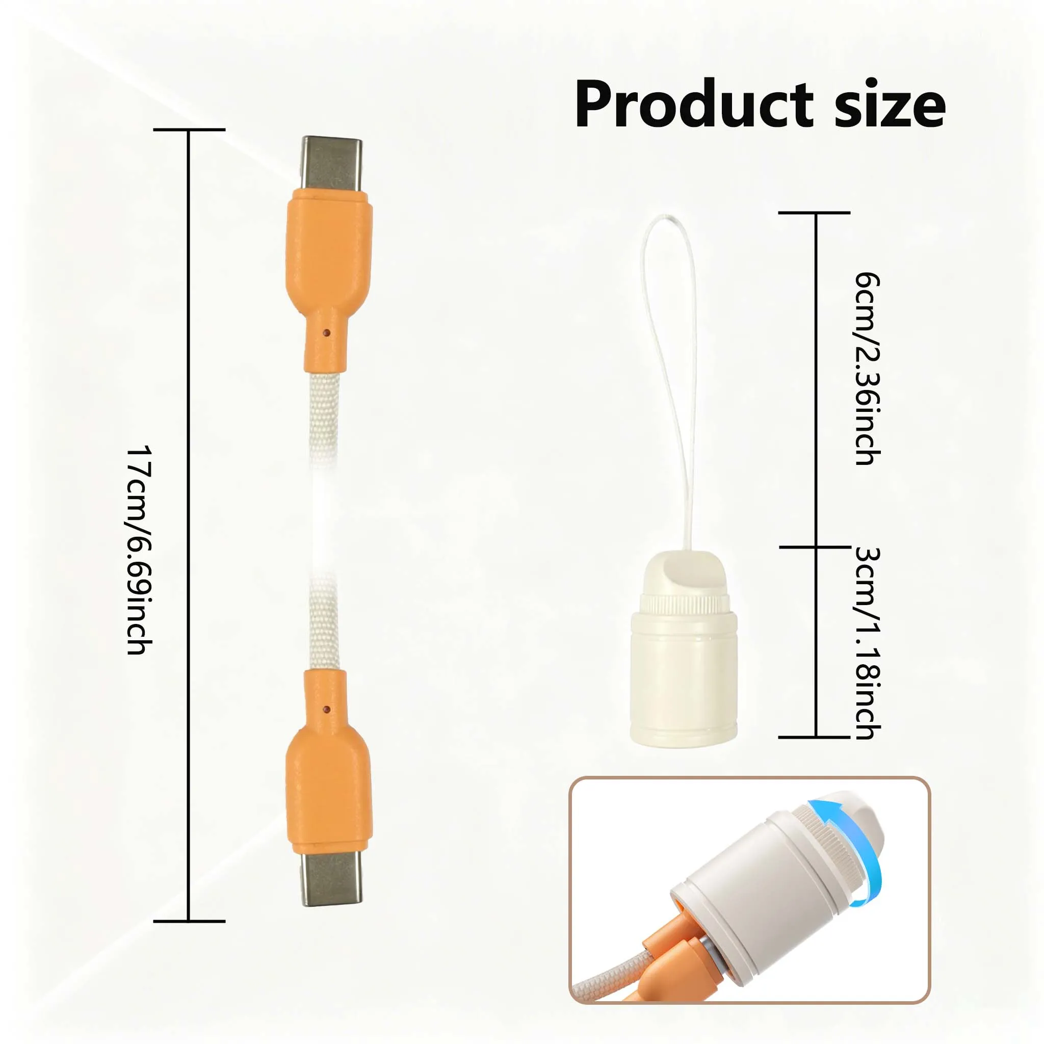 1/2/3/5/10-Pack 60W 2-in-1 USB-C to USB-C Keychain Lanyard Cable, Short Data Sync Cord for Hiking Fishing Cycling, Black & Beige
