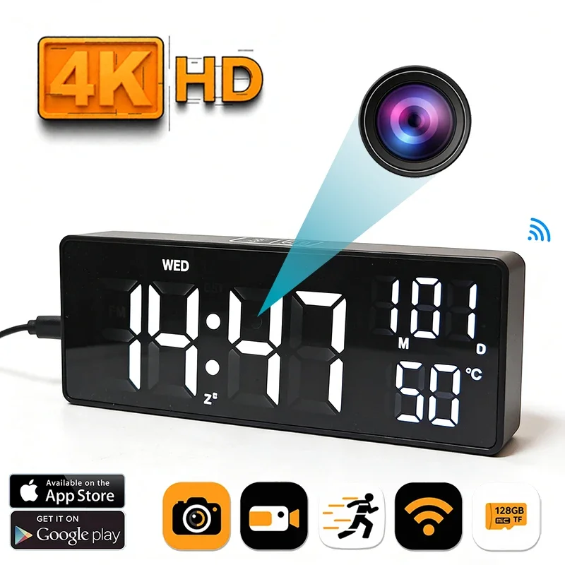 

Беспроводная мини-камера-часы Wi-Fi 1080P с датчиком движения для дома и офиса, видеорегистратор P2P, камера с сигнализацией