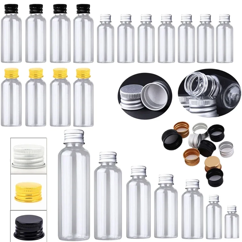 

50Pcs 5ml-250ml Empty Clear Plastic Bottles W/ Aluminum Lid Reusable Travel Cosmetic Lotion Sample Containers For Liquid Solid