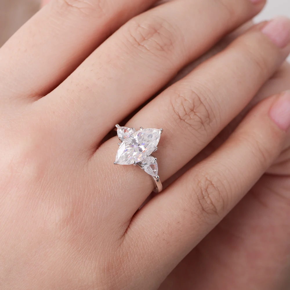 3 Carat Marquise Cut Moissanite Engagement Ring for Women S925 Sterling Silver AU750 Plated Pass Diamond Test Wedding Band GRA