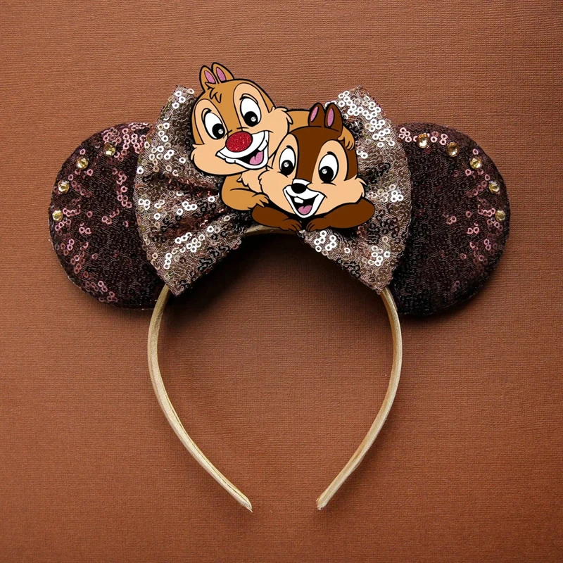 Disney Cute Chip 'n' Dale Headbands Women Cartoon Tamias Ears Bow Hairbands Girl Pinecone Hair Accessories Kids Friends Festival