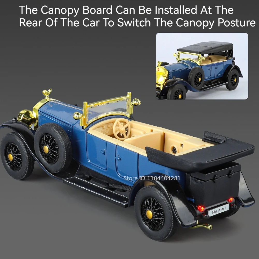 1:32 Rolls-Royce Phantom I ‌   Model samochodu Cullinan, odlewany ze stopu, z dźwiękiem i światłem, napęd pull-back, otwierane drzwi, klasyczny samochód, dekoracja domu, ozdoby.