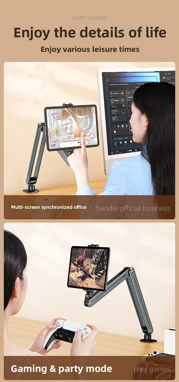 Faltbarer Aluminium-Legierung Tischständer 360° ° Drehbarer Halter für Handy und Tablet, Live-Streaming, Videoaufnahmen, Overhead-Aufnahmen – Detail 9