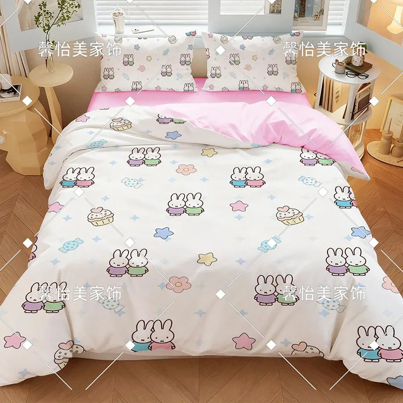 New Cute Miffy Cartoon Bedding Set Soft Cotton Cover Pillowcase Student Dorm Home Bedroom Decor Kawaii Bed Four Piece Set Gifts