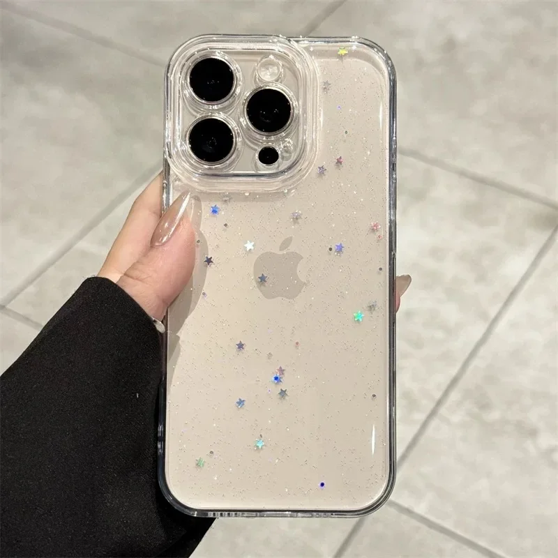 

Luxury Clear Star Bling Glitter Phone Case For iPhone 17 16 15 14 13 12 11 Pro Max XR X XS 8Plus Sparkle Shockproof Bumper Cover