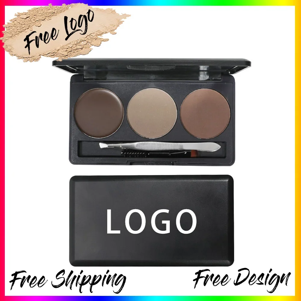 Private Label Eyebrow Powder Set Vegan Natural Eye Brow Powder with Brush Kit Makeup Custom Logo