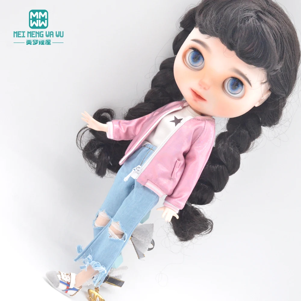

28cm Blyth Clothes Azone OB22 OB24 Doll Fashion shiny jackets, jackets, jeans Toys Gifts
