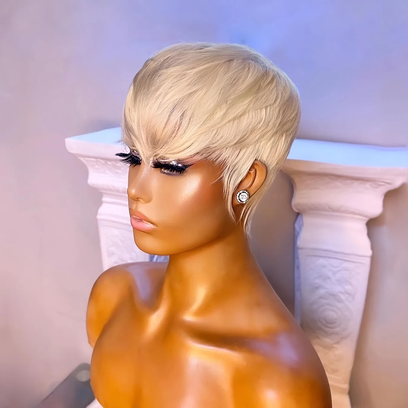 613 Blonde Wigs Short Cut Bob Human Hair Wigs With Bangs For Women 100% Human Hair Wig Full Machine Made Pixie Cut Wig image 2