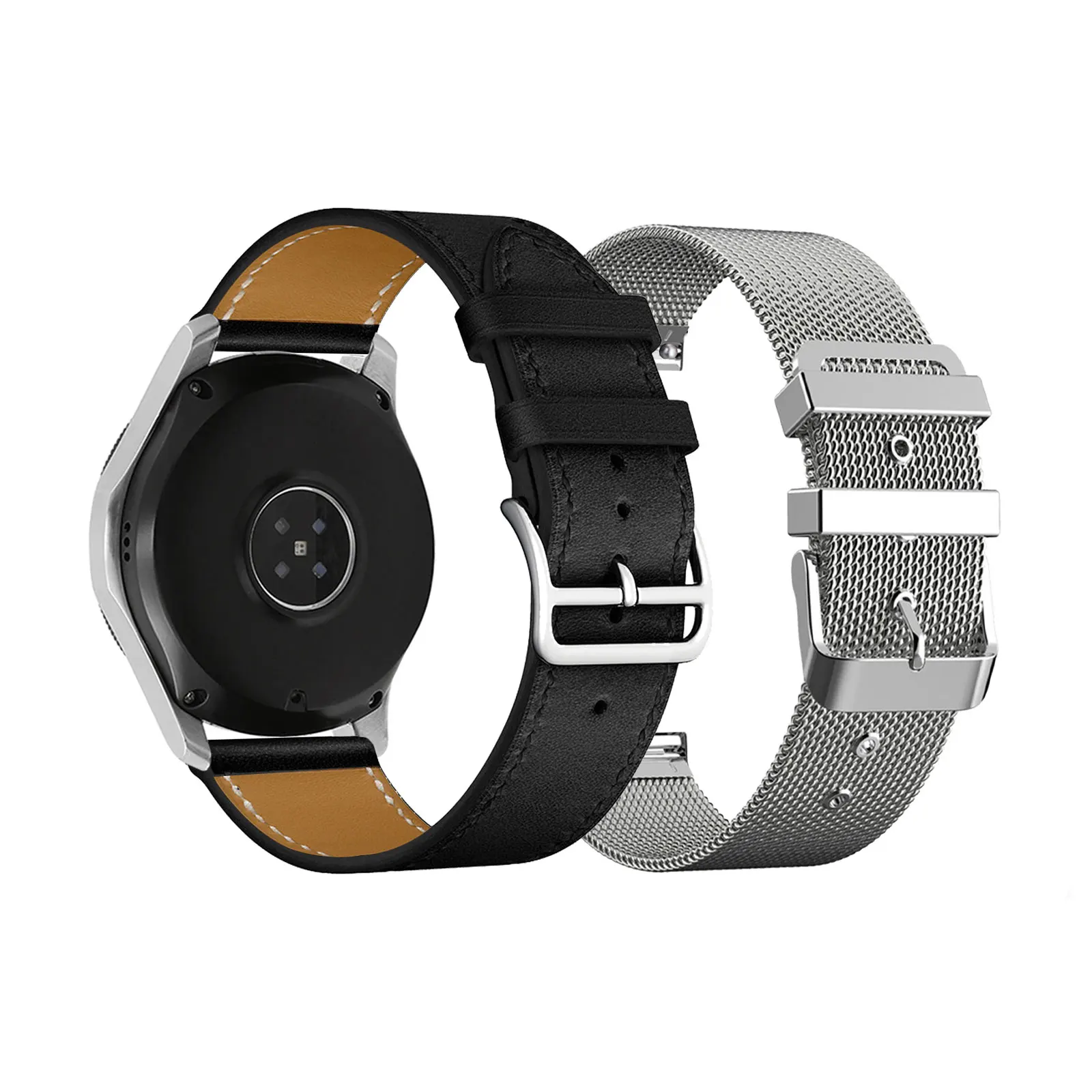 2pcs Stylish Bands for Samsung Galaxy Watch 46mm/Gear S3 Frontier/Cassic One Leather Strap and One Metal Strap