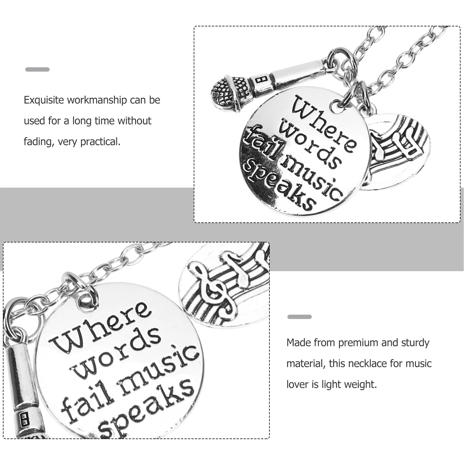

2Pcs Reliable Necklace for Singers Music Themed Pendant Decorative Gift for Her Music Necklace Musical Ornaments