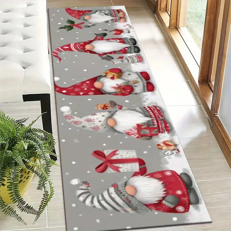 Christmas Ginger Cat Gift Runner Rug Festive Xmas Pine Snow Scene Long Hallway Carpet for Entry Indoor Holiday Home Art Decor