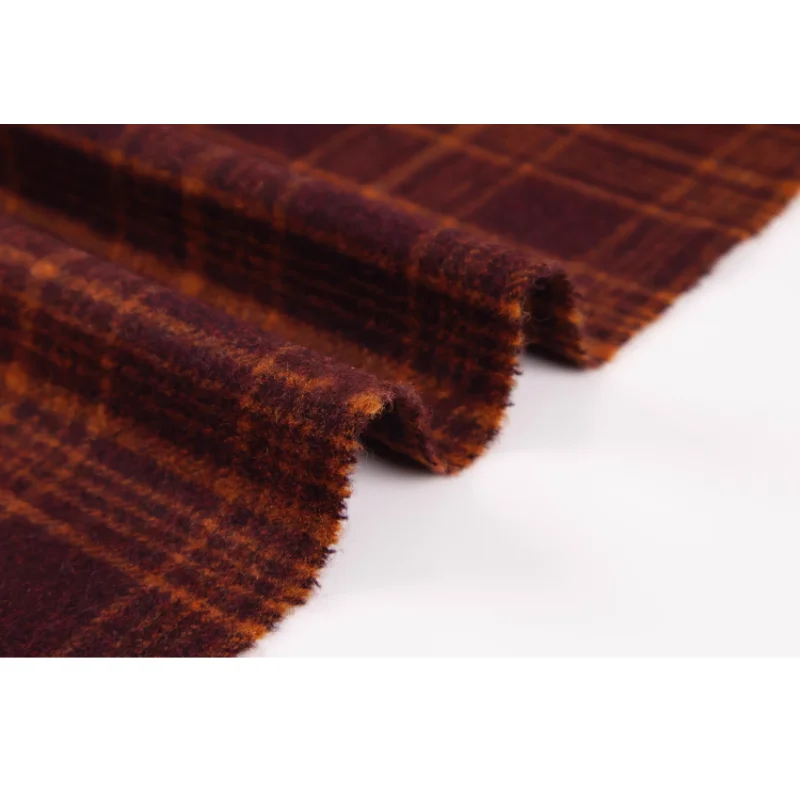 

Red checkered woolen fabric for coat, trousers, skirts, design diy fabric