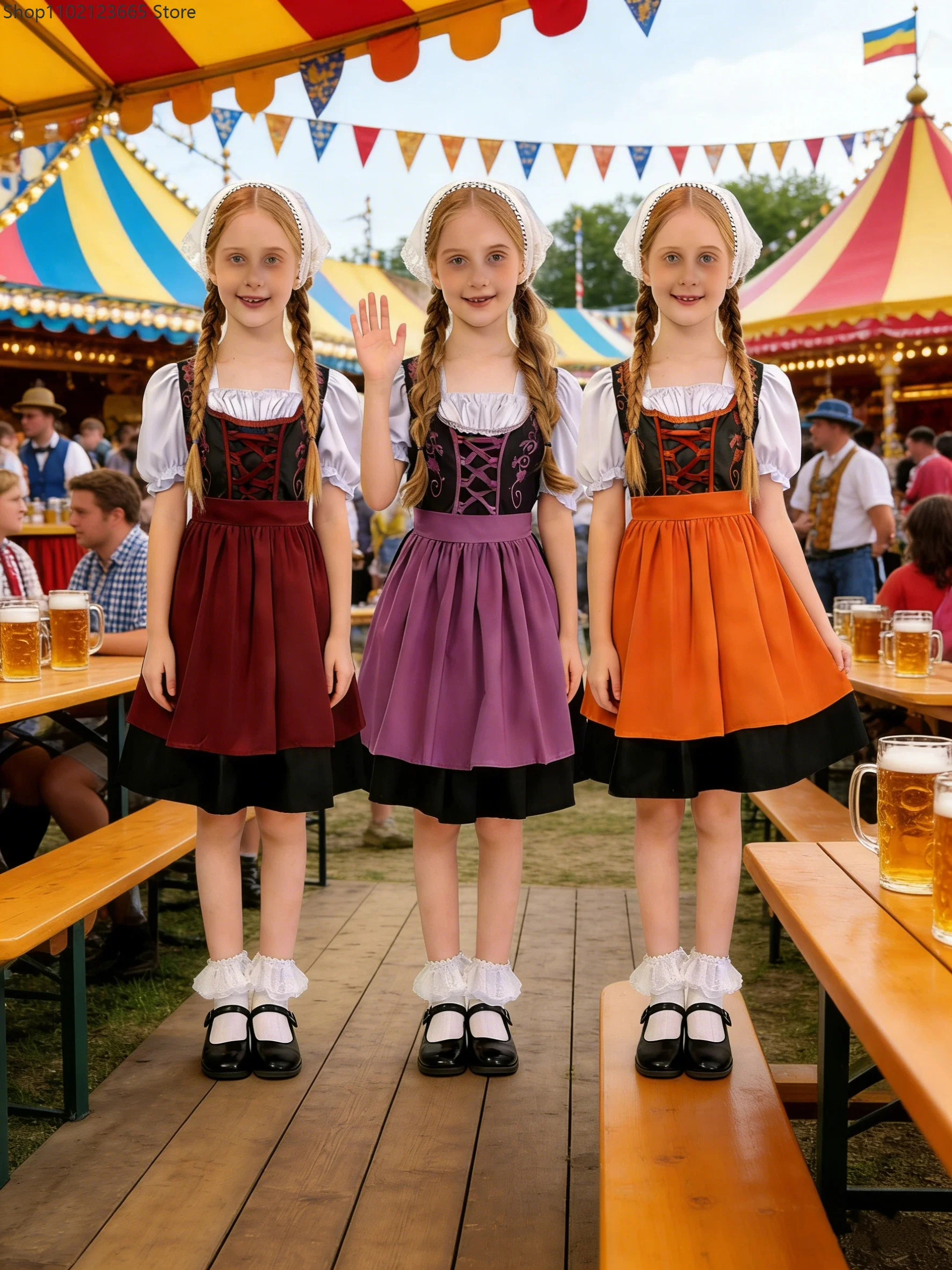 

Enfant Traditional German Maid Dress Oktoberfest Maid Costume Munich Beer Festival Chicas' Outfit Role Play Carnival Party Gown