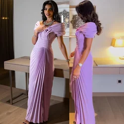 Vestido de Baile de Fenda Direta Alta Feminino, Ombro Fora, Plissado, Decote V, Vestidos de Festa, Islâmico, Eid