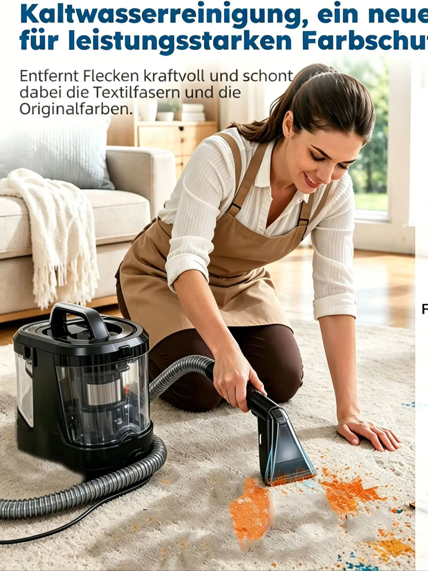 18kPa starker Polsterreiniger, nass-trockener Teppichwaschsauger für Teppiche, Sofas, Autoinnenräume und Matratzen. Handgerät mit Doppeltank entfernt effektiv Flecken und Tierhaare auf Textilien.