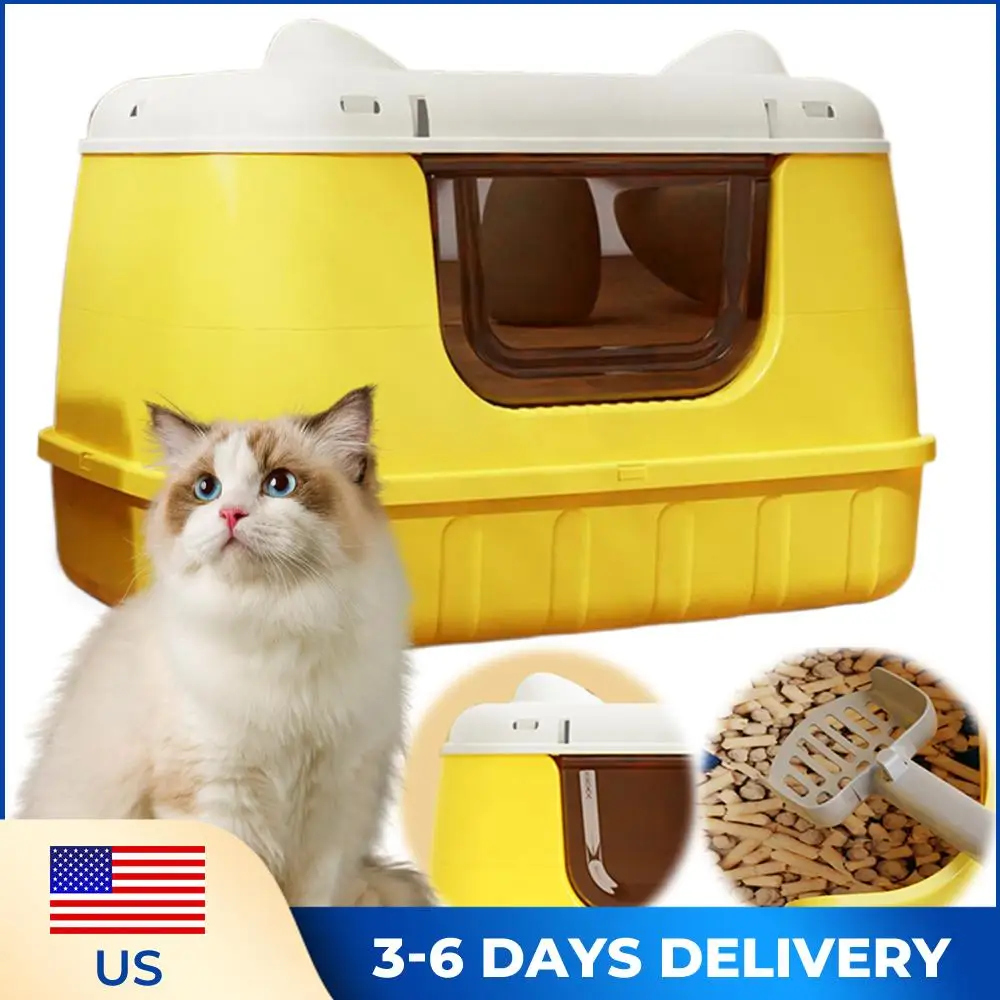 

Cat Toilet Anti Splashing Cat Bedpans with Lid Cat Litter Pan Kitty Litter Tray for Larger Cat Breeds Or Multiple Cat Households