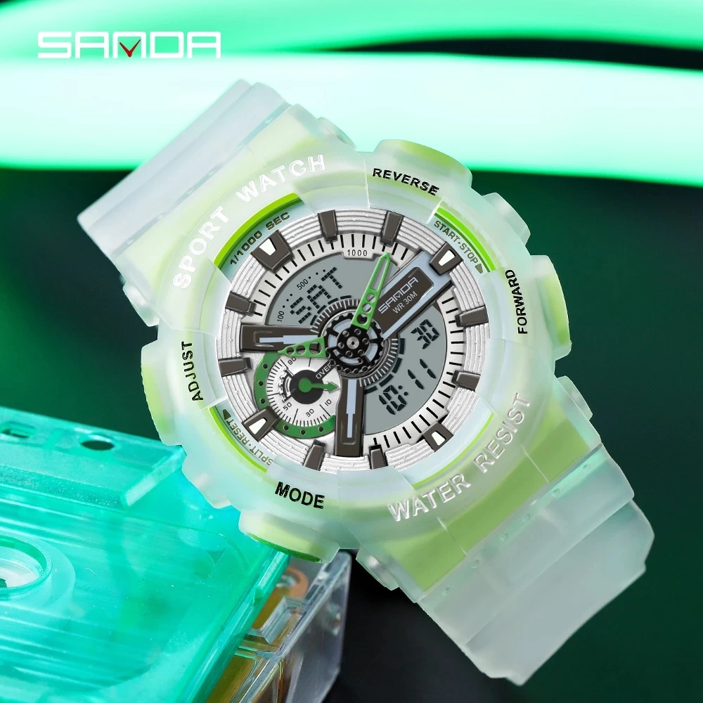 

2024 Sanda New 3029 watch luminous fashion personality Electronic Watch fluorescence watch Shell Man Watch