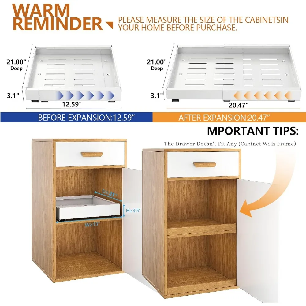 Pull Out Cabinet Organizer 21 Inch Deep(2Pack) for Kitchen Cabinets,Adjustable Pull Out Cabinet Shelves,Pull Out Drawers