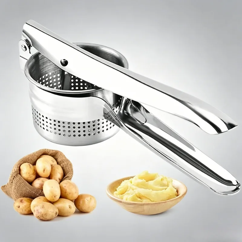 Food Grade Stainless Steel Potato Masher Crusher, Ergonomic Handle Kitchen Gadget for Fruit & Vegetable Puree and Juicing
