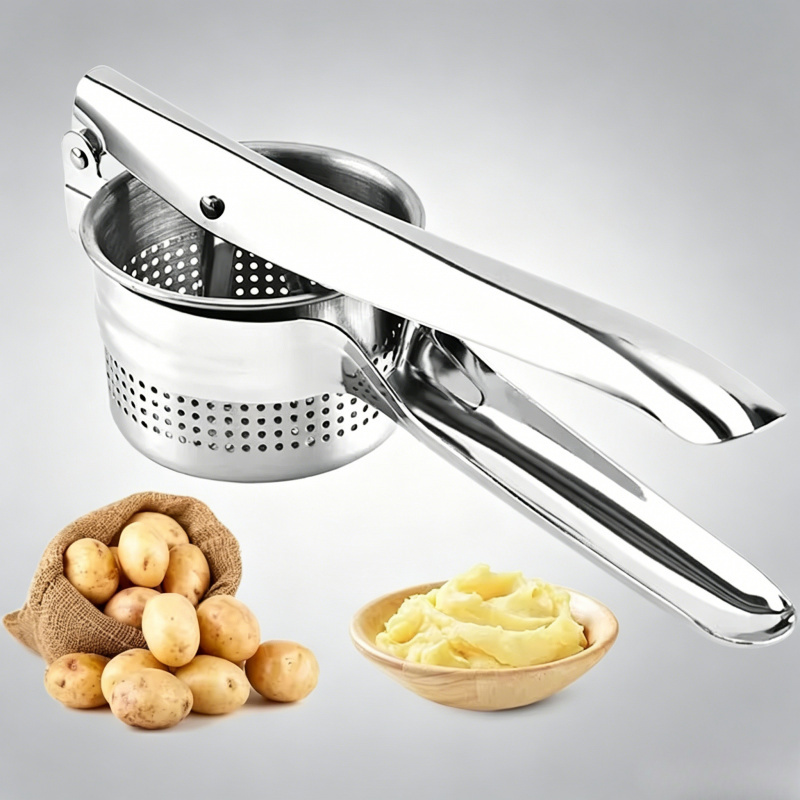  Food Grade Stainless Steel Potato Masher Crusher, Ergonomic Handle Kitchen Gadget for Fruit & Vegetable Puree and Juicing 