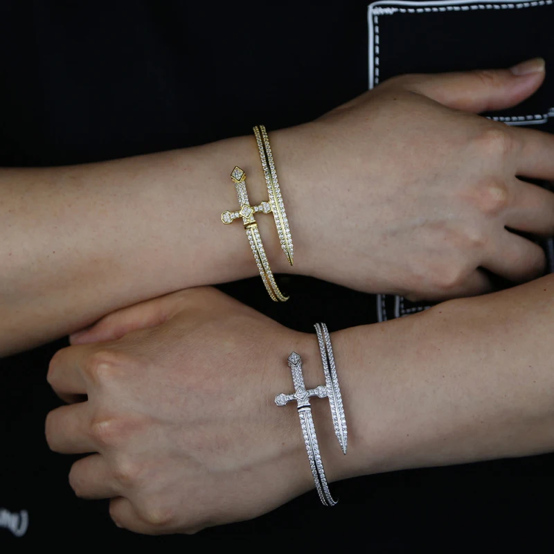 سوار العدالة بلينغ مثلج للرجال ، مجوهرات رائعة ، سوار هيب هوب ، لون ذهبي وفضي ، هدية حفلة للأولاد