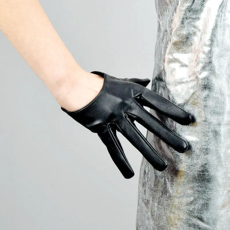 16 cm 6 Zoll extra kurze Handschuhe aus Kunstleder, PU, glänzend, schwarz, Cosplay, für Männer und Frauen, Mädchenmode, Touchscreen, empfindlich – Detail 1