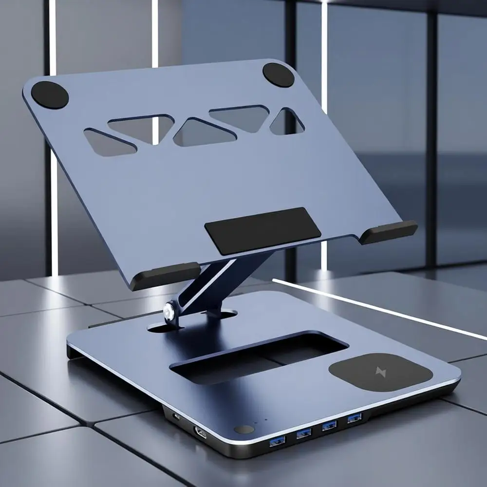 

Universal Laptop Stand with 6-in-1 USB-C Dock, 15W Wireless Charging, USB 3.0 KVM, HDMI 4K@60Hz, 4 USB 3.0 Ports, 100W PD for Ma