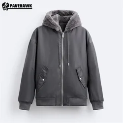 Winter Thicken Flight Jacket Men Double-sided Fashion Hooded Windproof Warm Parkas Patchwork Fleece Hat Casual Zipper Pilot Coat