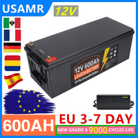 12V LiFePO4 Battery 600Ah 200Ah 150Ah 100Ah 50Ah Built-in BMS Lithium Iron Phosphate Cells For Golf Cart Solar Storage + Charger