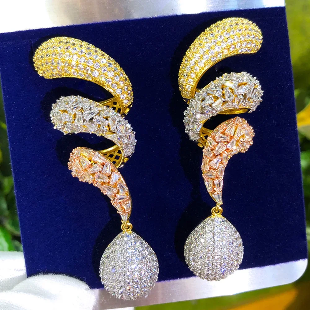 

Kellybola New Luxury CLAWS Trendy Big Earrings Cubic Zircon Shiny Accessories For Women Wedding Engagement Party JEWELRY GIFT
