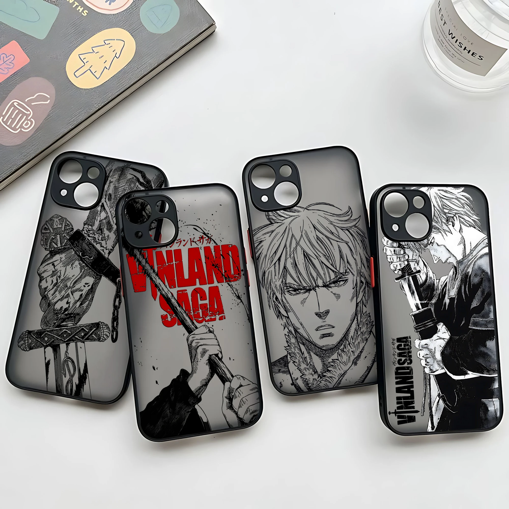 Vinland Saga-funda de teléfono de Anime negro, cubierta trasera transparente mate para iPhone 15, 14, 13, 12, 11, Mini Pro Max, X, XR, XSMax, 7, 8 Plus