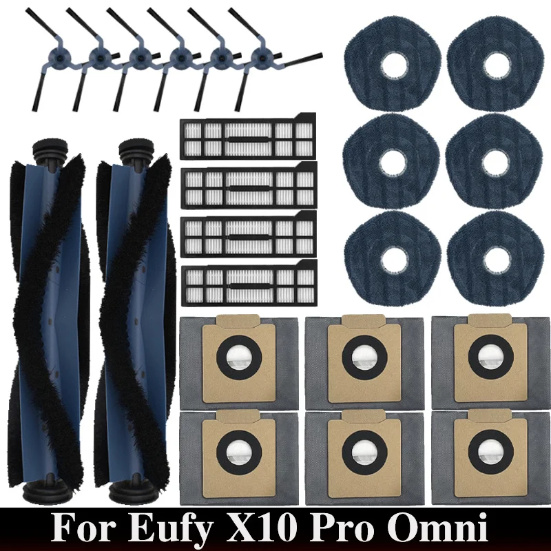 ل Eufy X10 Pro Omni روبوت فراغ قطع الغيار فرش جانبية رئيسية ممسحة الملابس مرشحات HEPA أكياس الغبار الملحقات