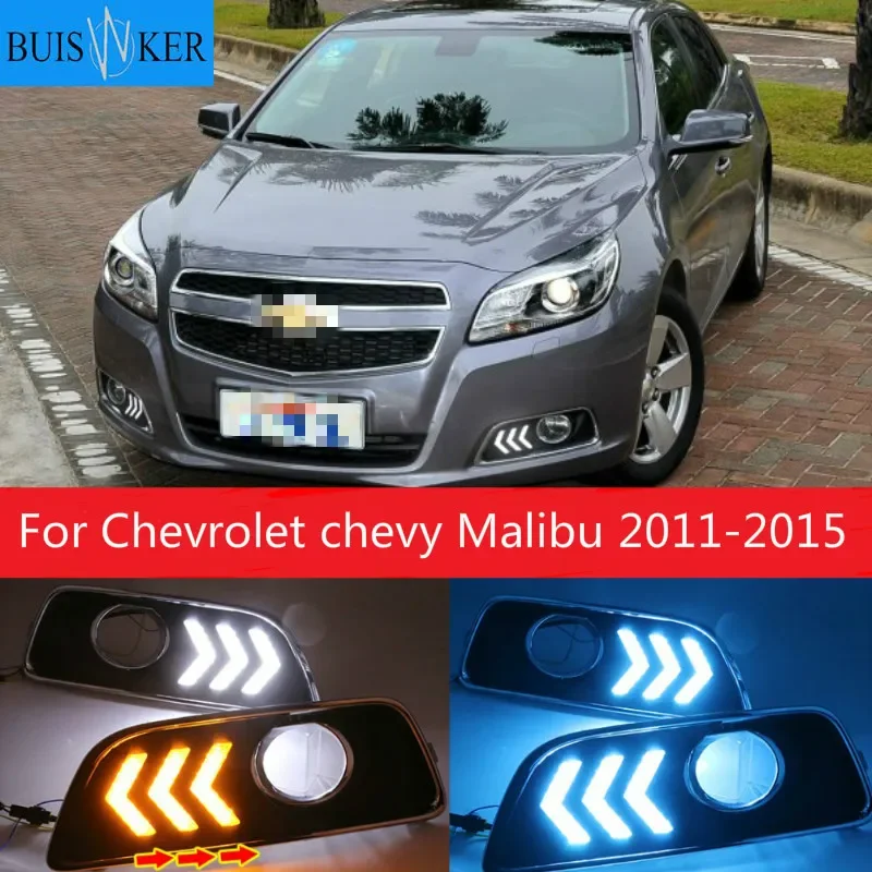 

1Pair For Chevrolet chevy Malibu 2011-2015 LED Daytime Running Lights DRL With Yellow Turn Signal Lights COB light