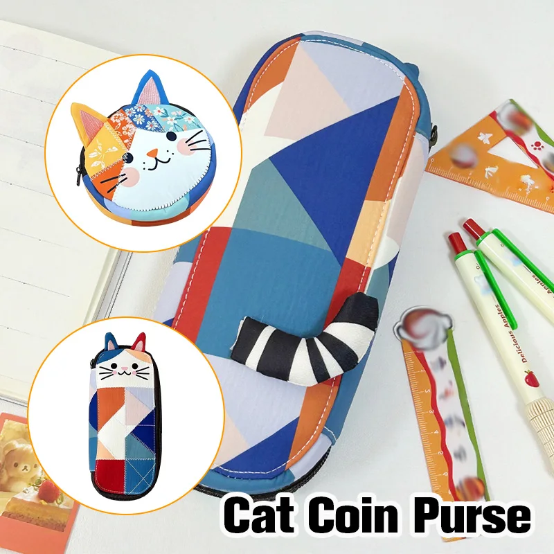 

1pc Japanese-Style Color-Blocked Kitten Coin Purse Cute and Unique Cosmetic Bag Student Stationery Organizer