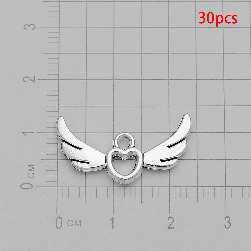 10/30pcs/lot Antique Silver Plated Angel Fairy Charms Cupid Heart Winged Pendant For Diy Jewelry Making Supplies Accessories